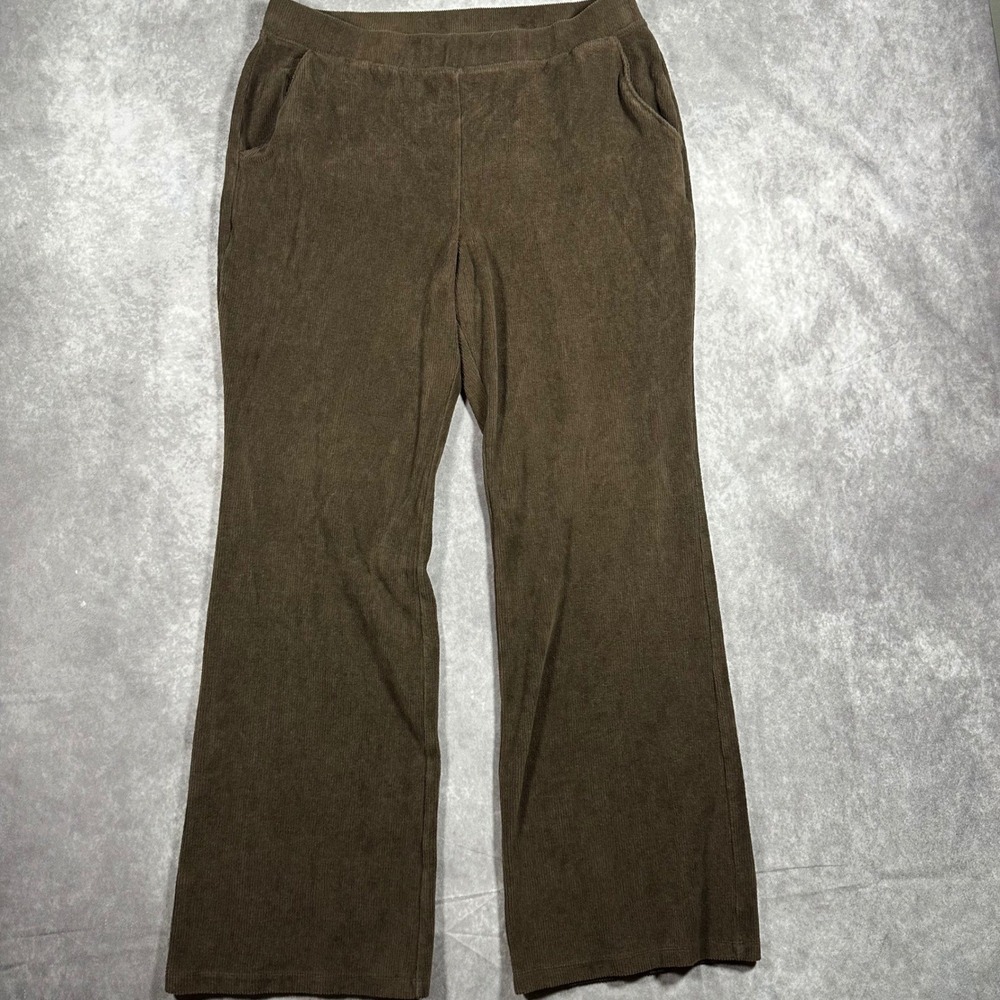 Lands End Womens XL 18 Brown Corduroy Knit Elastic Waist Flare Leg Pants Cozy